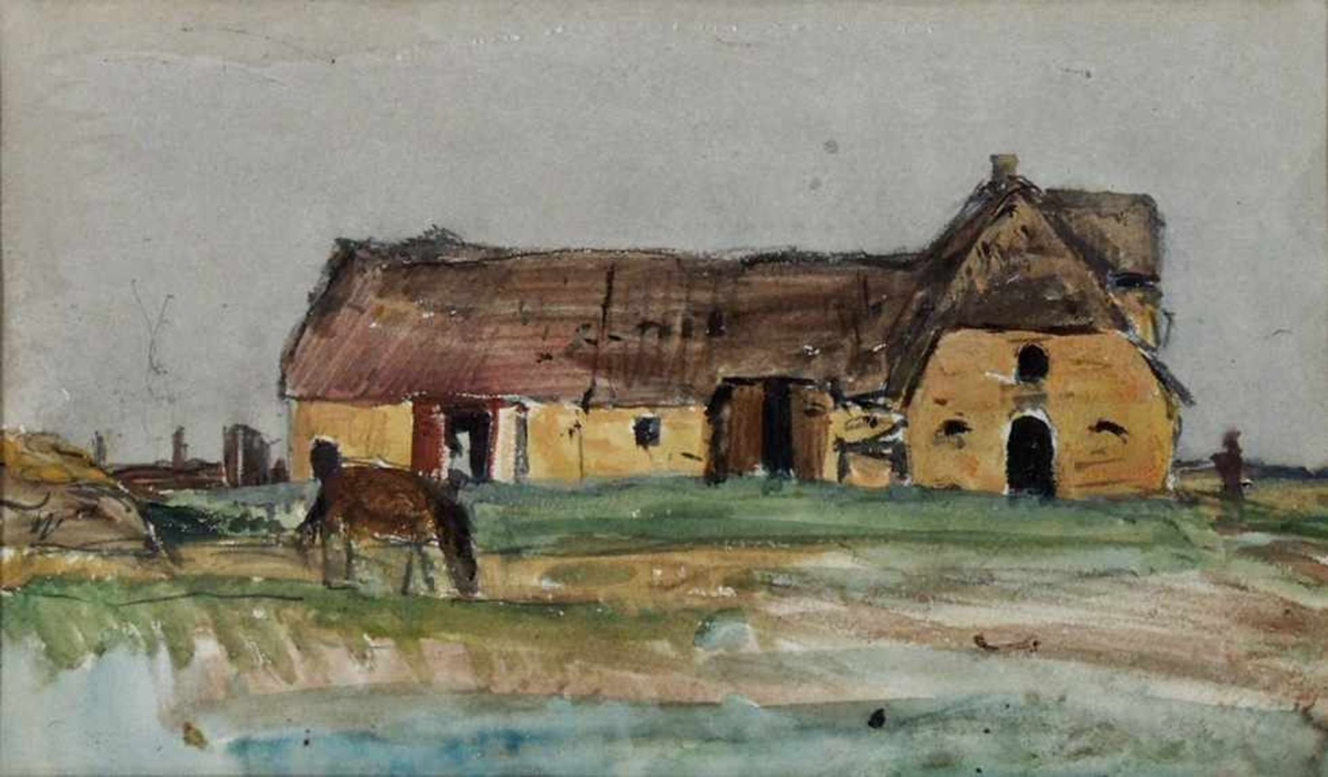 DÜCKER, Eugene1841-1916Gehöftzugeschrieben, Aquarell über Bleistift auf Papier, verso