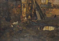 LINS, Adolf1856-1927HühnerhofÖl auf Malkarton, signiert unten rechs, 34 x 48 cm, Rahmen (ausgestellt
