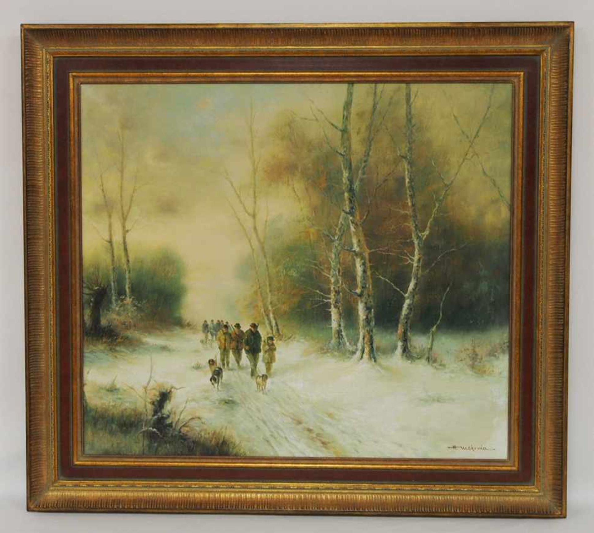 MEHRNIA, Hamid*1942Jäger im WinterwaldÖl auf Leinwand, signiert unten rechts, 68 x 78 cm, Rahmen - Bild 2 aus 2
