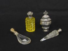 3 Glasflakons/ Deckeldose, SilberGlasflakons England, Deutschland, 19. Jh. H. bis 10 cm, Deckeldose,