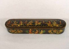Große SchreibschatulleHolz, farbig bemalt mit Polo-Spielern, 5 x 30 x 6,5 cm, Persien 19.