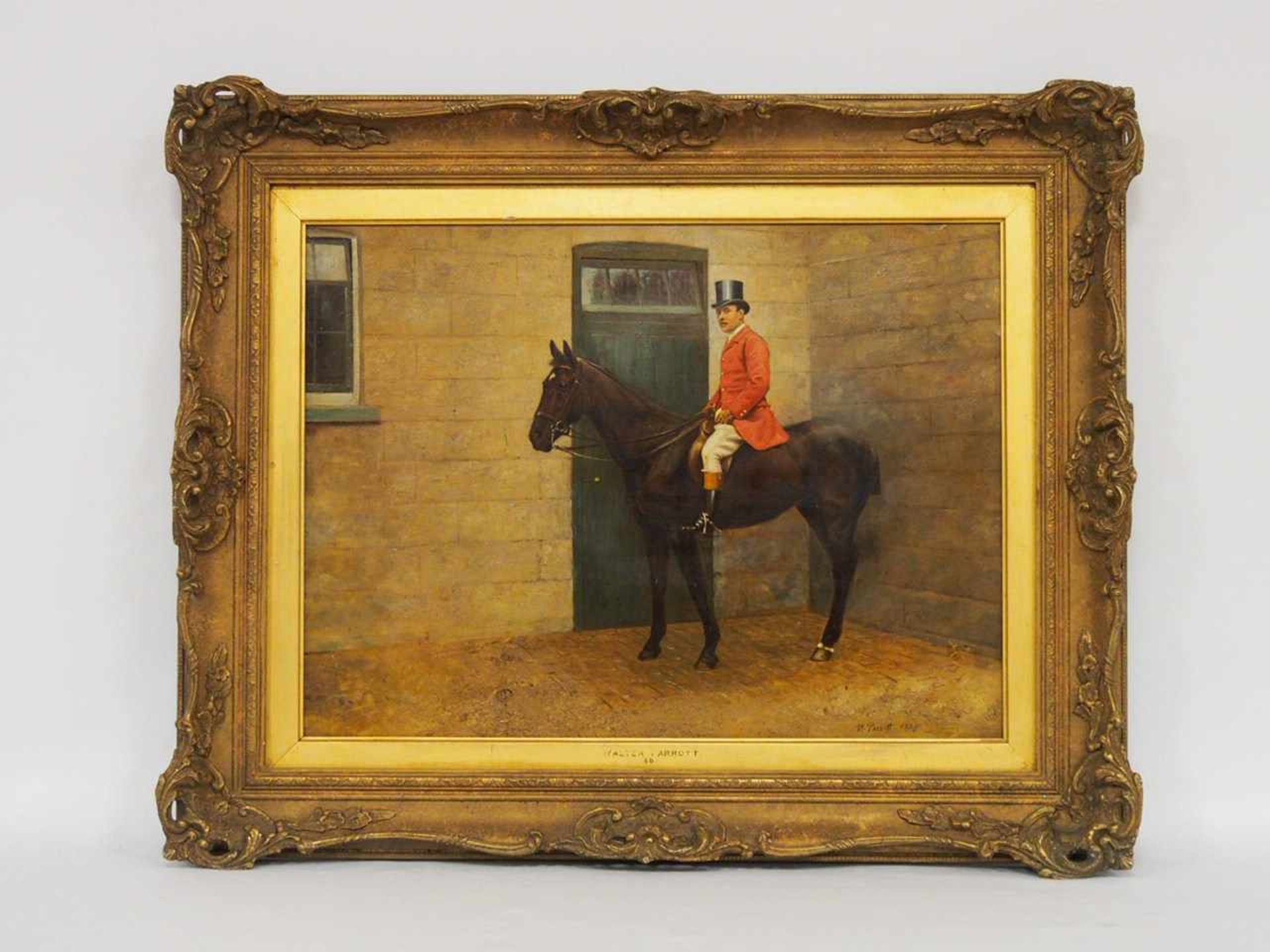 PARROT, Waltertätig 19. Jh.Porträt von Pferd und ReiterÖl auf Holz, signiert und datiert 1867 - Image 2 of 3