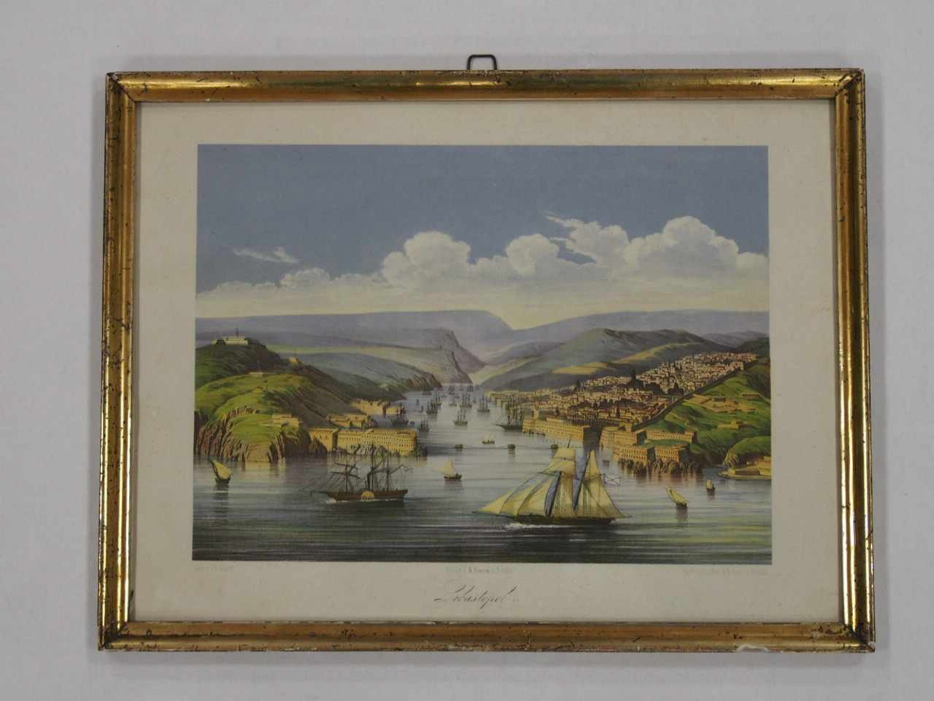 SebastopolFarblithographie von Th. Albert (um 1850), 32 x 43 cm, gerahmt unter Glas (leichte