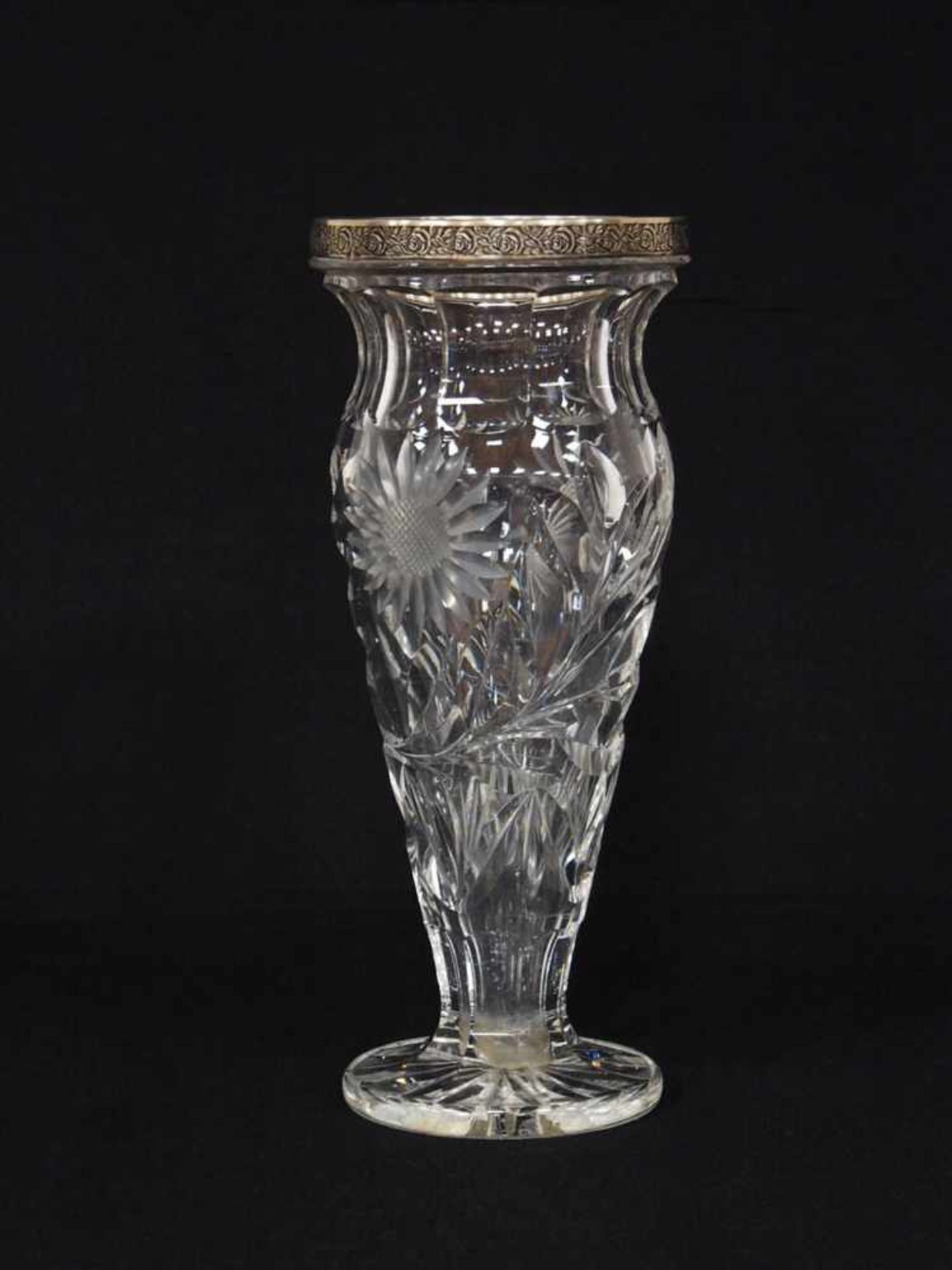 VaseKristallglas mit Silbermontierung, Russland, um 1950, Höhe 29 cm