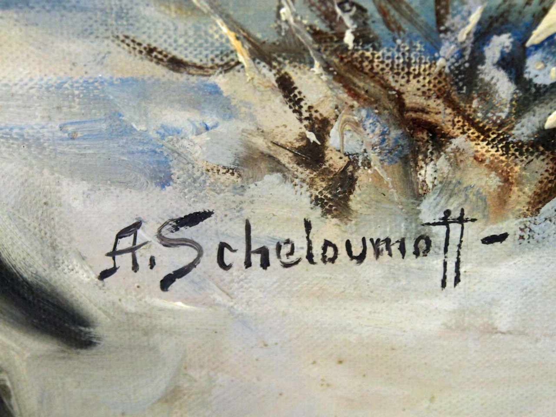 SCHELOUMOFF, Alexander1892 -1963Schlittentroika auf WolfsjagdÖl auf Leinwand, signiert unten rechts, - Bild 2 aus 2