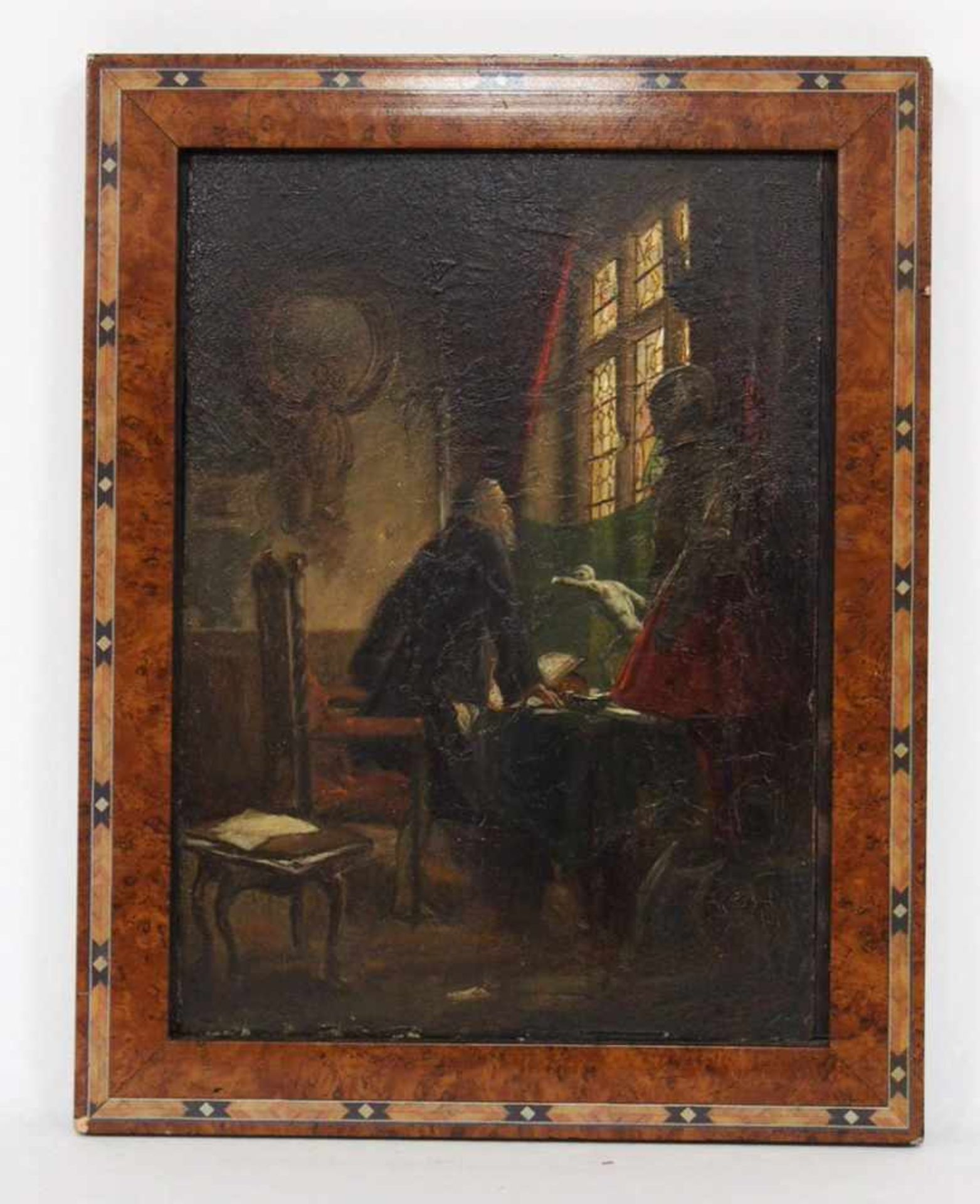 DEUTSCHER MEISTER19. Jh.Gelehrter in seinem StudierzimmerÖl auf Holz, 23 x 17 cm, Rahmen - Bild 2 aus 2