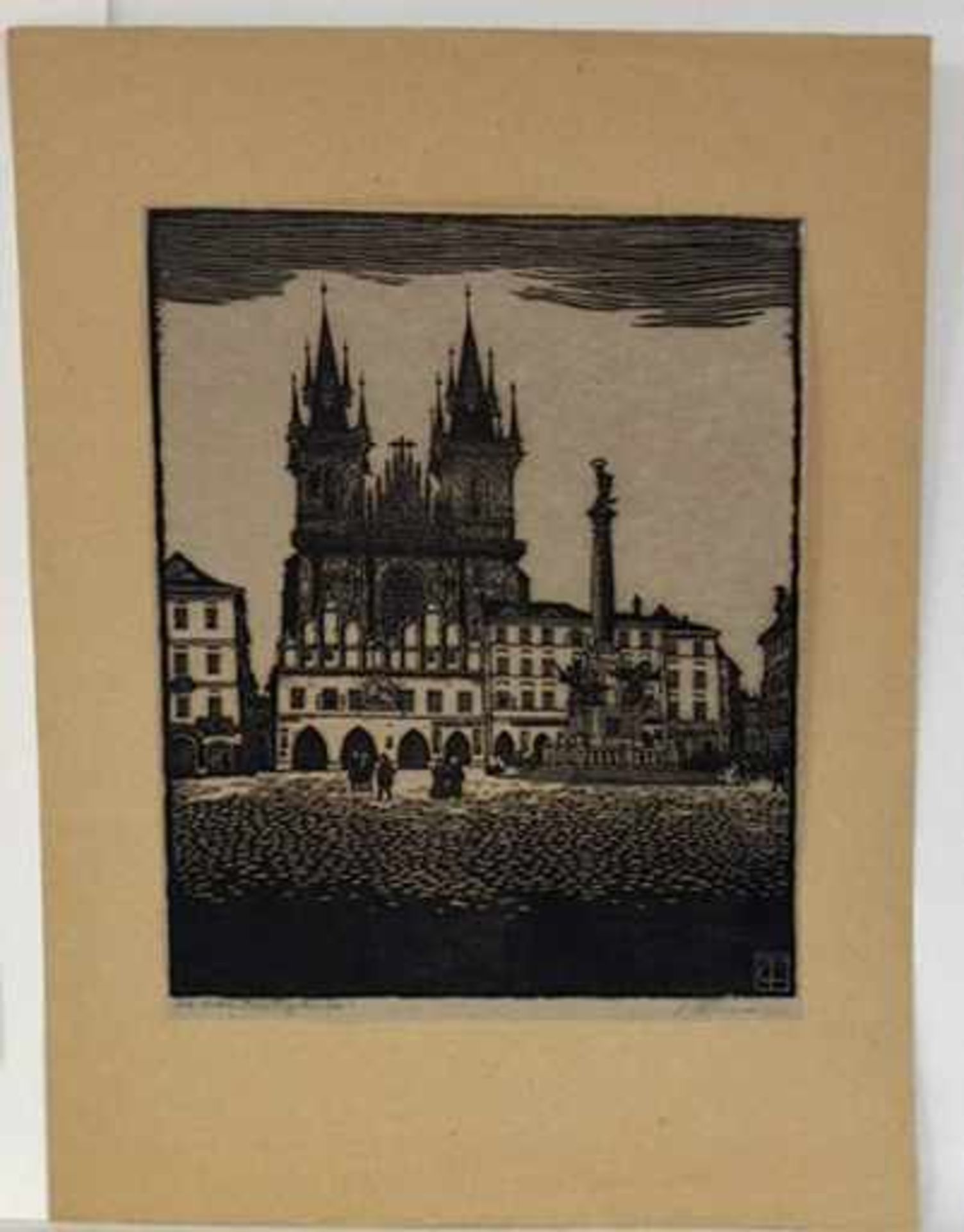 THIEMANN, Carl1881-1966Alt-Prag - Die TeynkircheHolzschnitt auf Japanpapier, signiert unten - Bild 2 aus 2