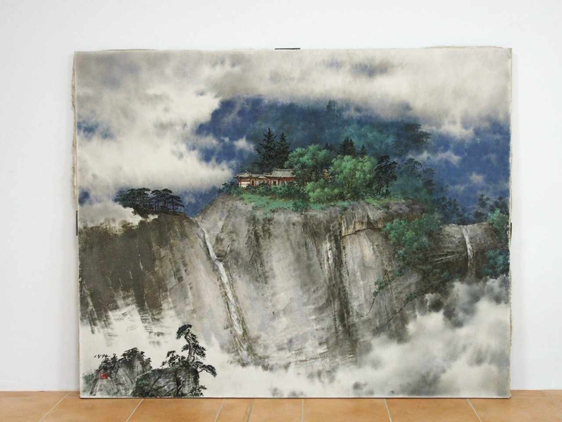 CHINESISCHER MEISTER20. JahrhundertChinesisches TalÖl- Sandmalerei auf Leinwand, signiert und