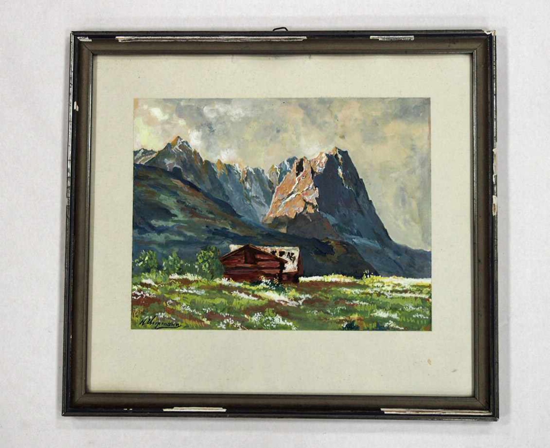 UERPMANN, Herbert1911-1996Blick auf Alpspitze, Waxensteine und ZugspitzeGouache auf Papier, signiert - Bild 2 aus 2