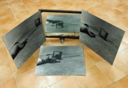 SCHOBER, Helmut*1947Narzisstisches StückPerformance, Spiegel, 3 Photos auf Aluminium kaschiert,