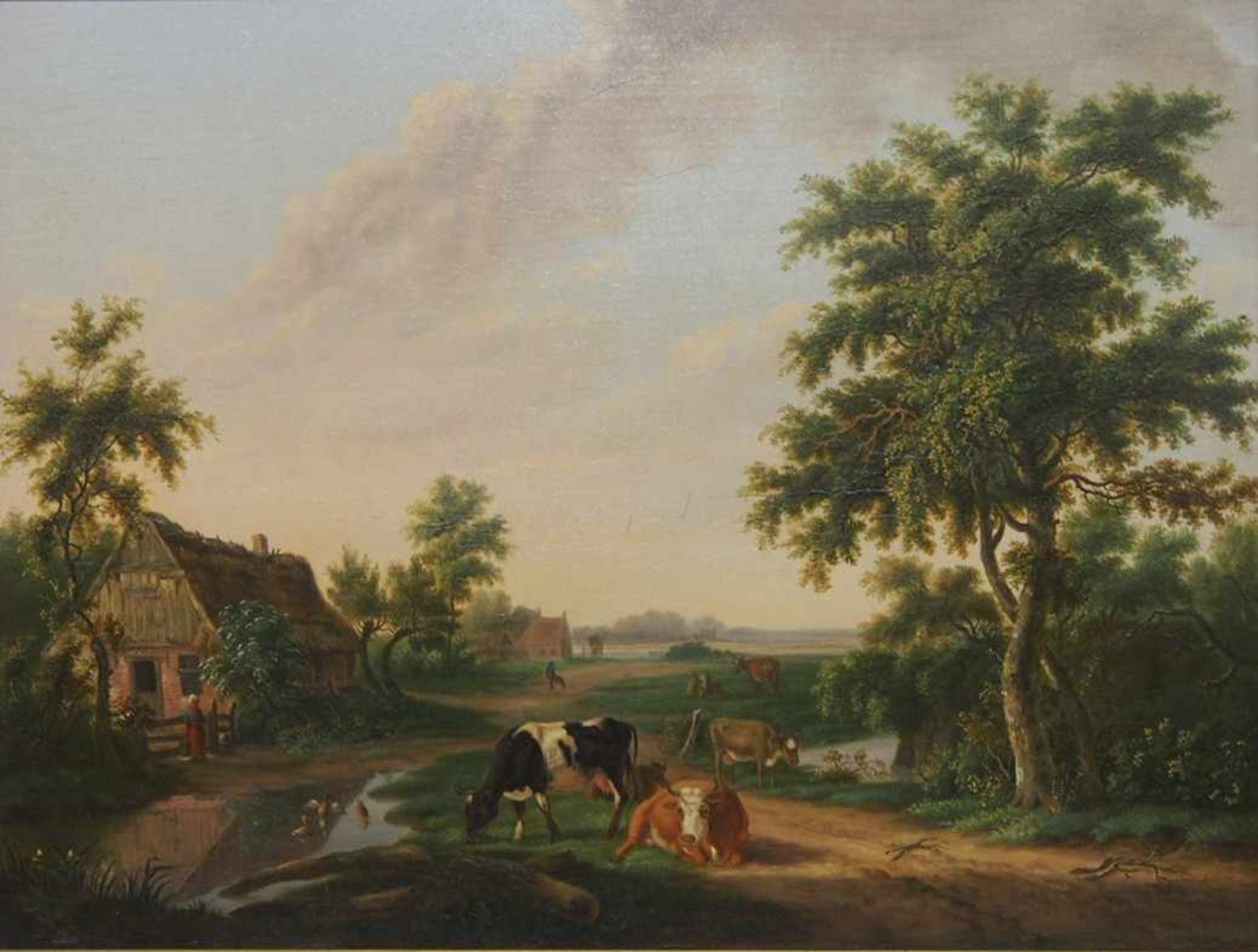 POSTMA, Derk Jacobs1778-1866Landschaft mit KühenÖl auf Holz, signiert unten rechts, 40 x 53 cm,