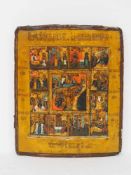 Festtagsikone Auferstehung Christi und die 12 HochfesteTempera auf Holz, Russland , 18. Jahrhundert,
