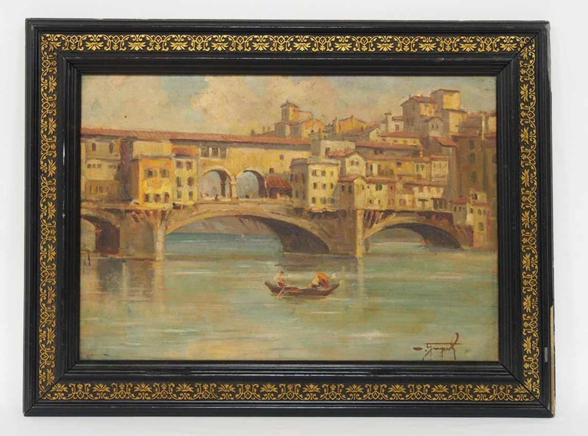 ITALIENISCHER MEISTER19. Jh.Arno-Brücke in FlorenzÖl auf Holz, unleserlich signiert unten rechts, 34 - Bild 2 aus 3