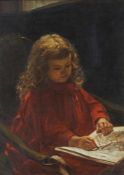 RIECK, Hermann1850 - ?Zeichnendes Mädchen im roten KleidÖl auf Leinwand, signiert unten Mitte, 79