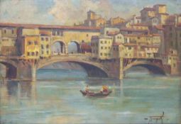 ITALIENISCHER MEISTER19. Jh.Arno-Brücke in FlorenzÖl auf Holz, unleserlich signiert unten rechts, 34
