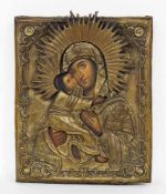 Ikone GottesmutterKupferoklad, Tempera auf Hoöz, Russland 19. Jh. 27 x 23 cm