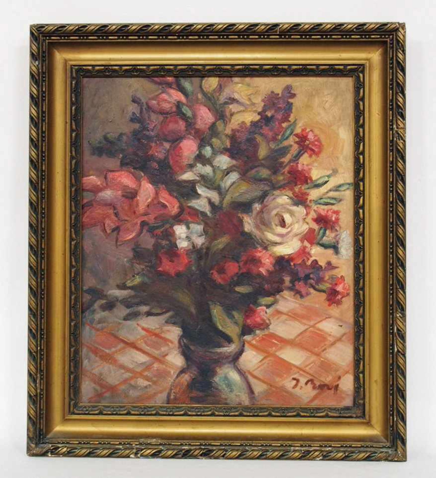 BONI, Jeanne-Louise1919-?BlumenstillebenÖl auf Holz, signiert unten rechts, 48 x 40 cm, Rahmen - Bild 2 aus 2