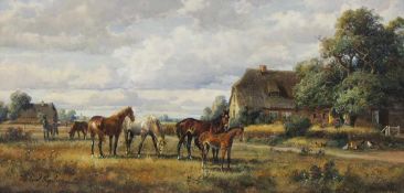 KAPLAN, Hubert*1940Pferde bei einem Hof auf SyltÖl auf Holz, signiert, 15 x 30 cm, Rahmen**) 2 % für