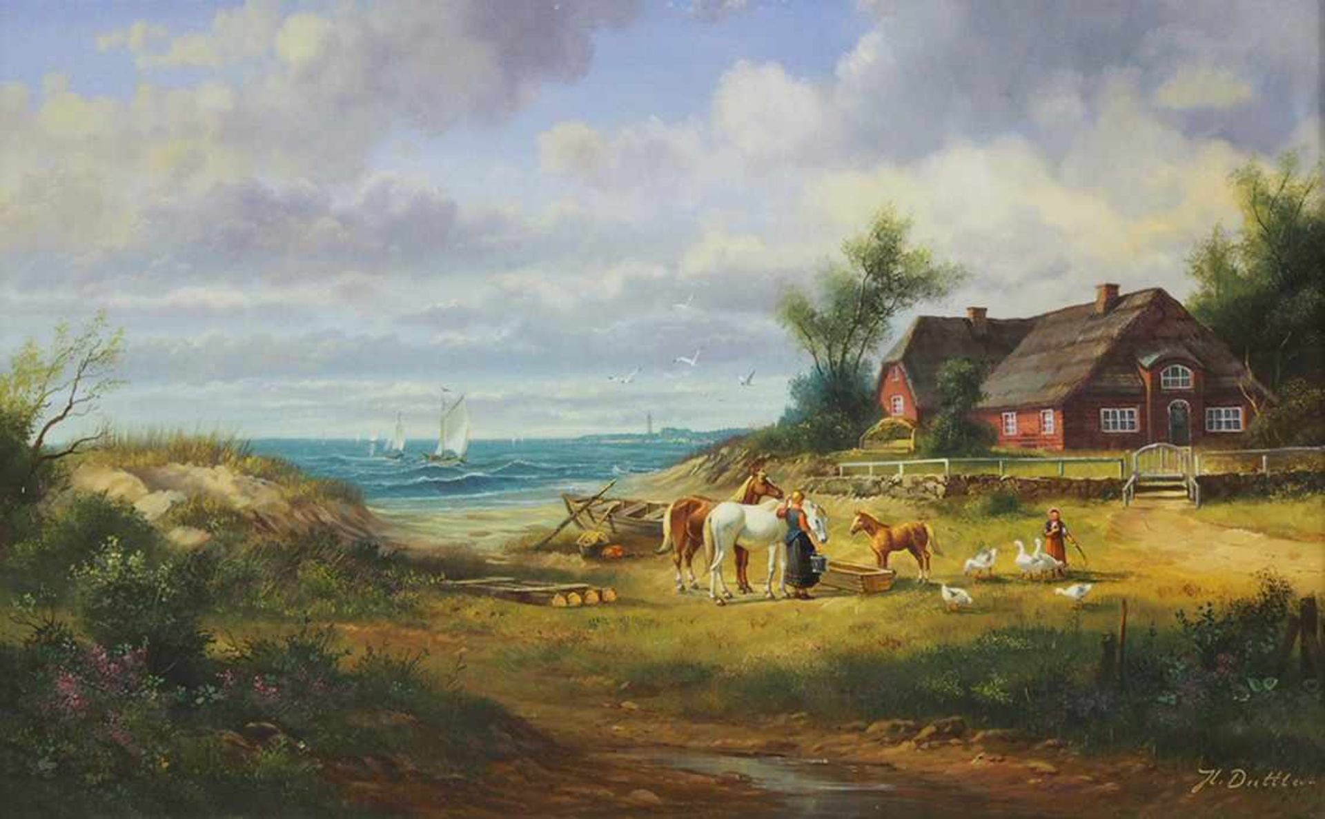 DUTTLER, Herbert*1948Pferde am Strand von SyltÖl auf Holz, signiert unten rechts, 25 x 40 cm,