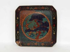 TablettKupfer, Cloisonné, 31 x 31 cm, China 19. Jahrhundert (beschädigt)