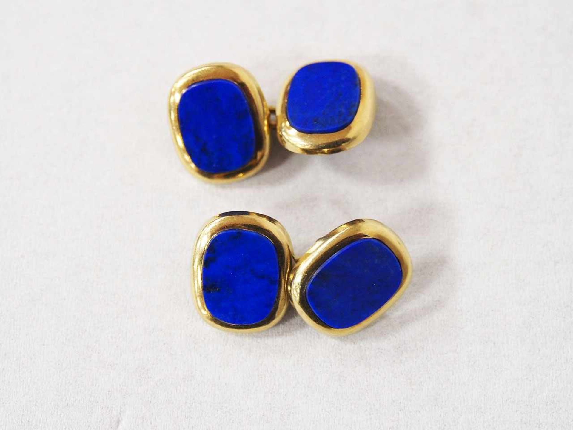 Paar Manschettenknöpfe585er Gelbgold, Lapislazuli, Gewicht ca. 10,5 g