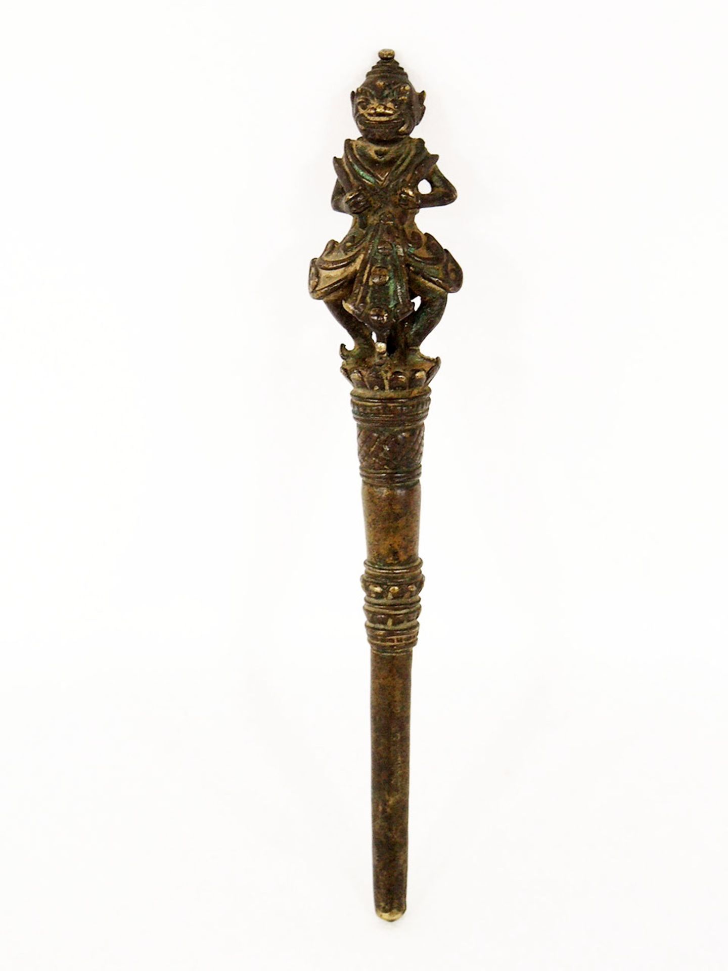 ZeremonialstabBronze, Tibet 19. Jahrhundert, Höhe 21,5 cm