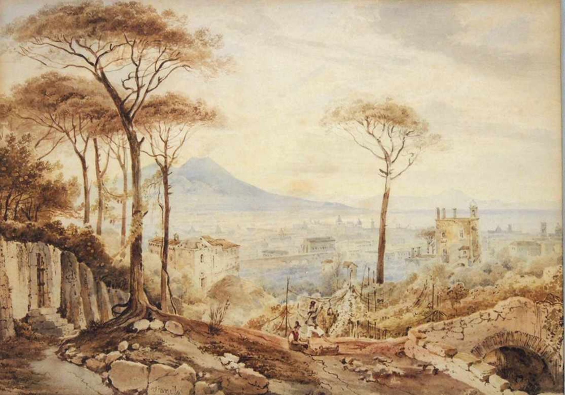 VIANELLI, Achille1803-1894Serie von 3 Ansichten von NeapelAquarelle über Bleistift auf Papier, - Bild 3 aus 4