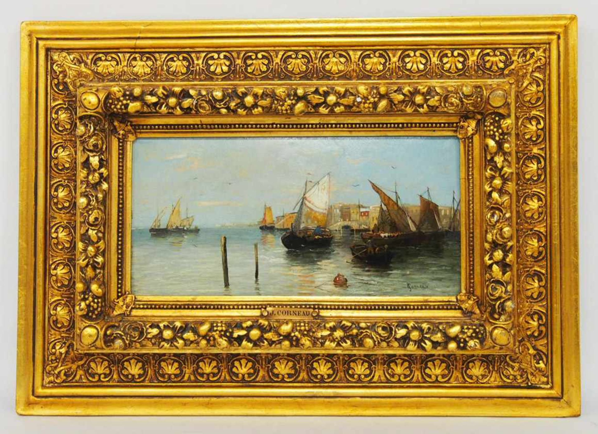 CORNEAU, J.tätig 19. Jh.Schiffe im Hafen von MarseilleÖl auf Holz, signiert unten rechts, 17 x 32 - Bild 2 aus 2