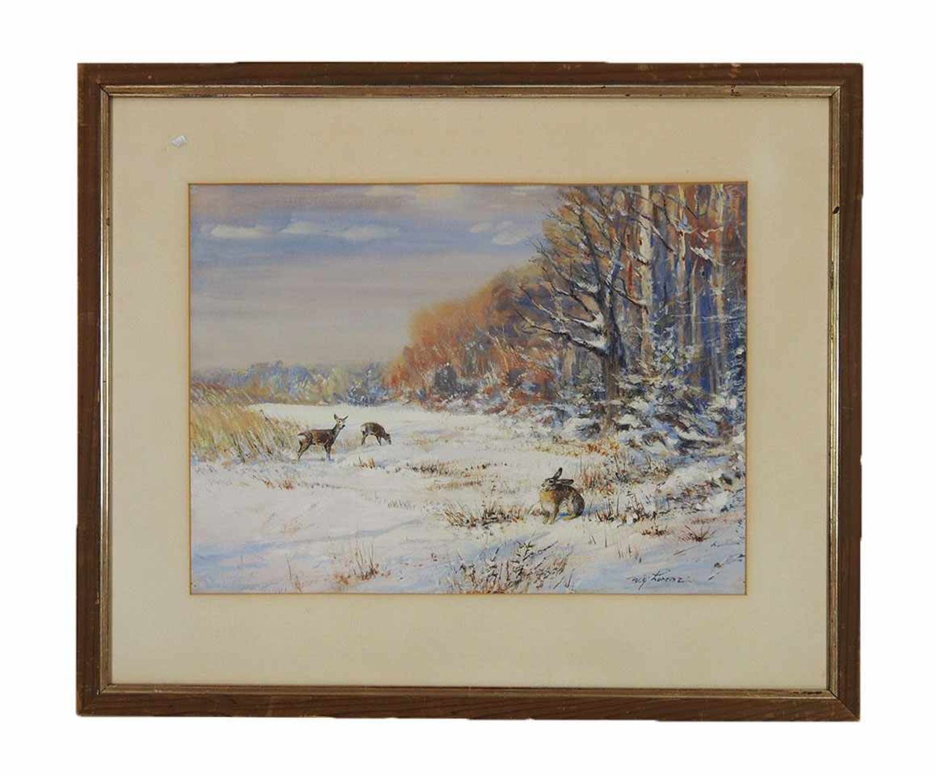 LORENZ, Willy1901-1981Wild im Winter am WaldesrandÖl auf Malkarton, signiert unten rechts, 35 x 49 - Bild 2 aus 3