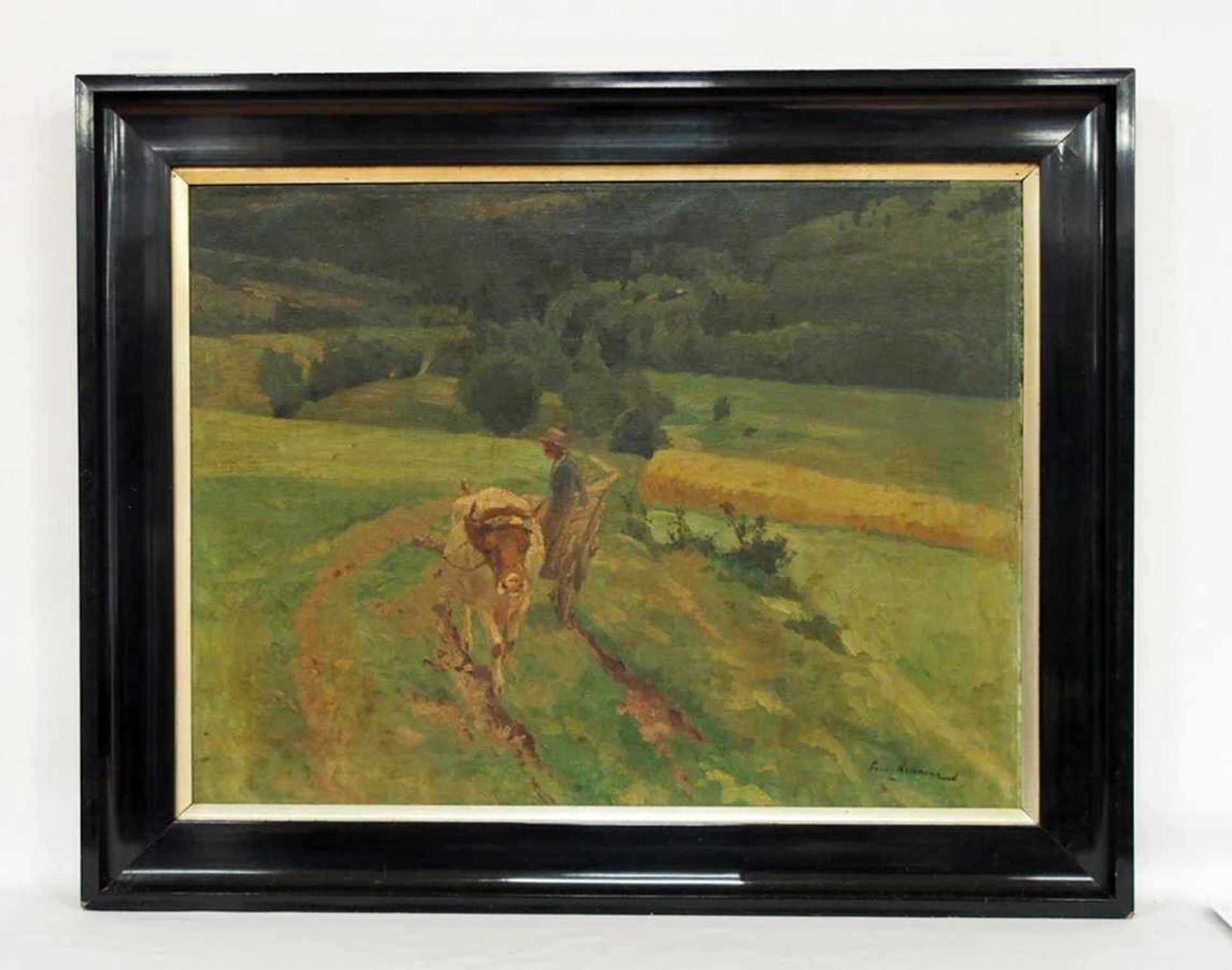 HOCHMANN, Franz Gustav1861-1936Ochsenfuhrwerk im HügellandÖl auf Leinwand, signiert unten rechts, 60 - Bild 2 aus 3