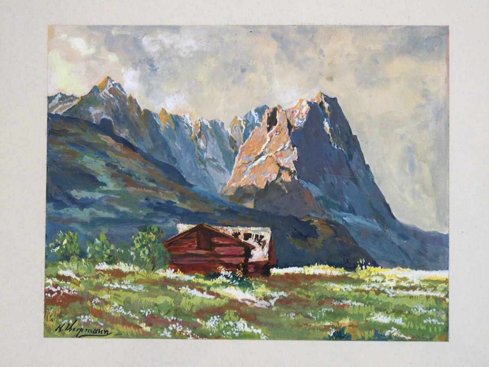 UERPMANN, Herbert1911-1996Blick auf Alpspitze, Waxensteine und ZugspitzeGouache auf Papier, signiert