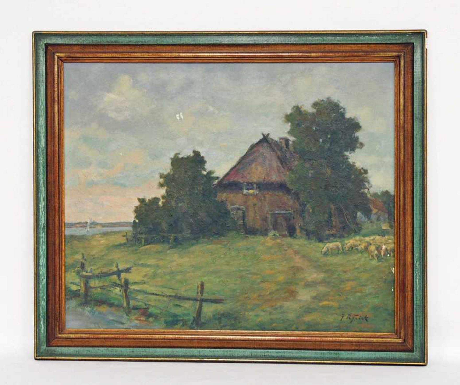 FRICK, F. R.tätig Anfang 20. Jh.Bauernhaus in NorddeutschlandÖl auf Holz, signiert unten rechts, - Bild 2 aus 2