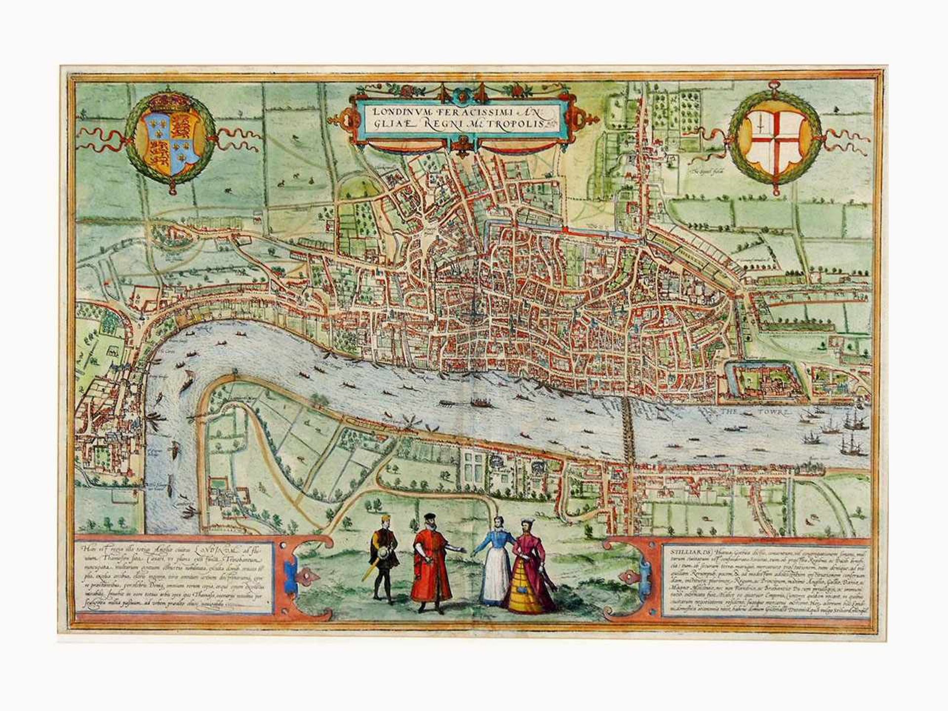 BRAUN/HOGENBERG1572-1618Londinum Feracissimi Angliae Regni MetropolisKupferstich, altkoloriert, 33 x