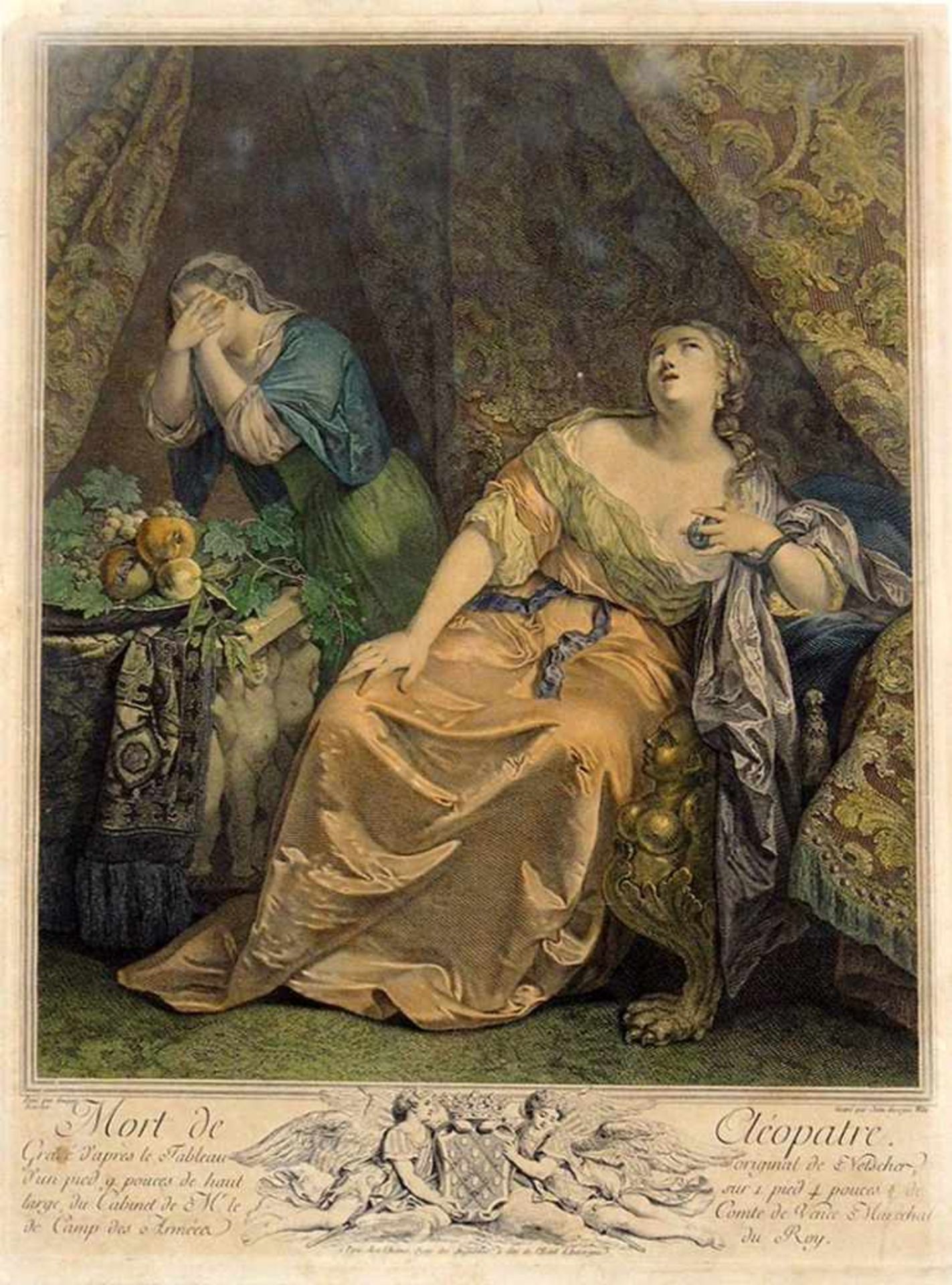 WILLE, Johann Georg1715-1808Tod der Kleopatra (nach Caspar Netscher)Farbradierung, 41,5 x 31 cm,