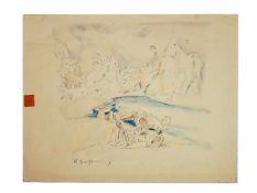 GROSSMANN, Rudolf1882-1941Picknick am BergseeTuschezeichnung, koloriert, signiert unten links, 28,
