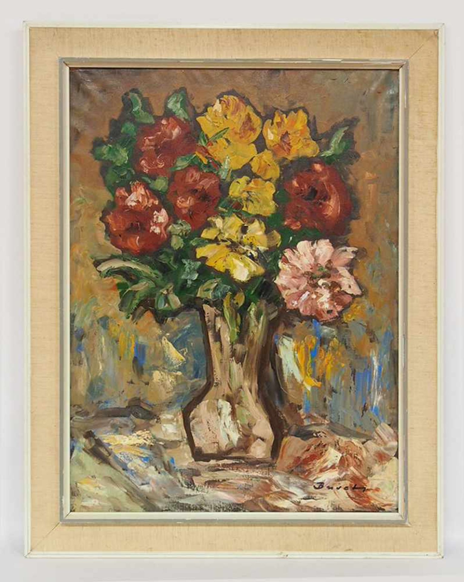 BUSCH, Hans1918-?BlumenstillebenÖl auf Leinwand, signiert unten rechts, 80 x 60 cm, Rahmen - Bild 2 aus 3