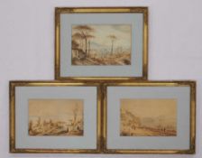 VIANELLI, Achille1803-1894Serie von 3 Ansichten von NeapelAquarelle über Bleistift auf Papier,