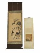 Zwei RollbilderRollbild-Fragment mit Darstellung eines Blütenzweigs mit Bienen, Tempera auf Seide,
