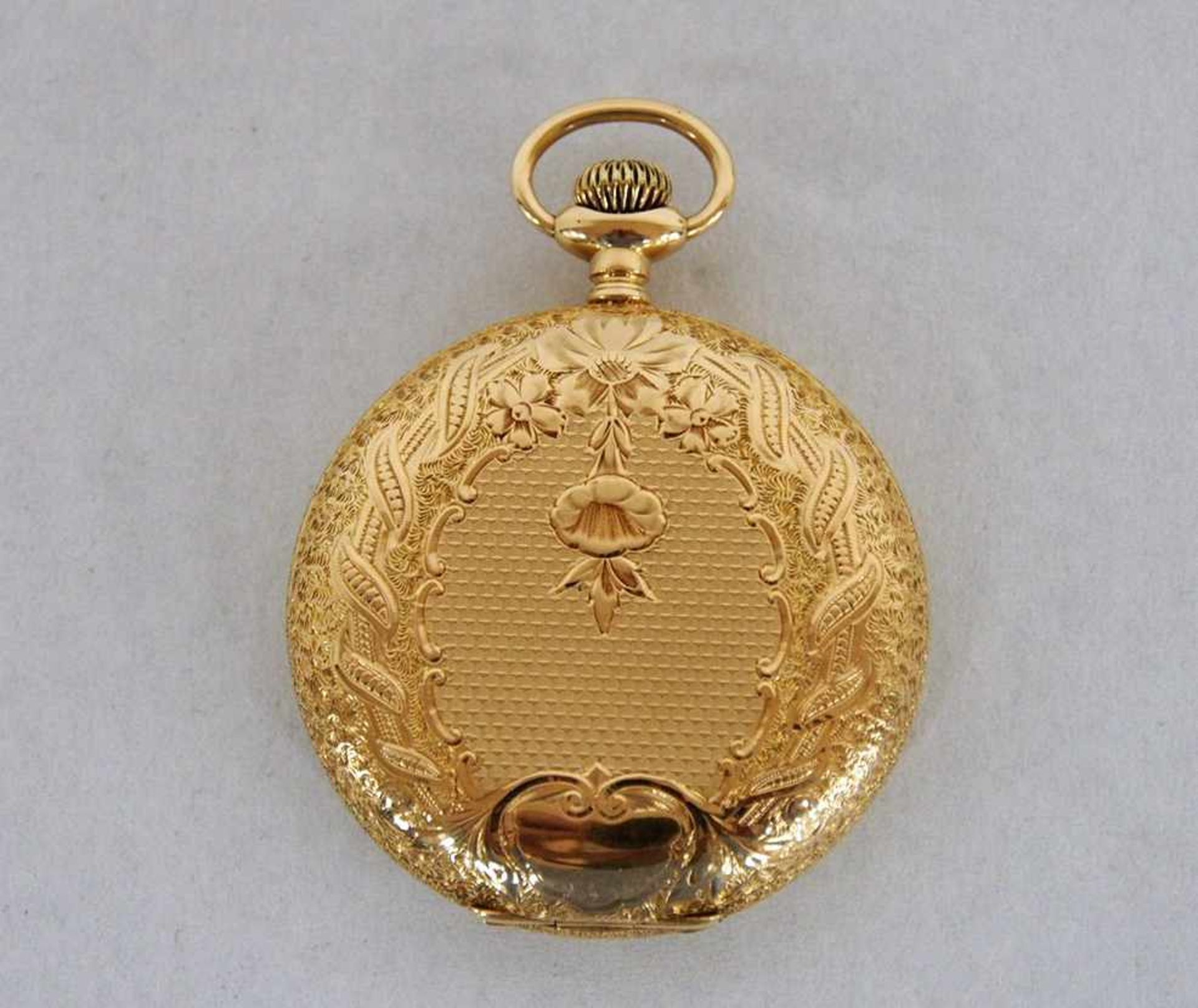 Taschenuhr14ct Gelbgold, floralverziertes Gehäuse, Brooklyn Watch Cas Co, USA, um 1900 ( - Bild 2 aus 2