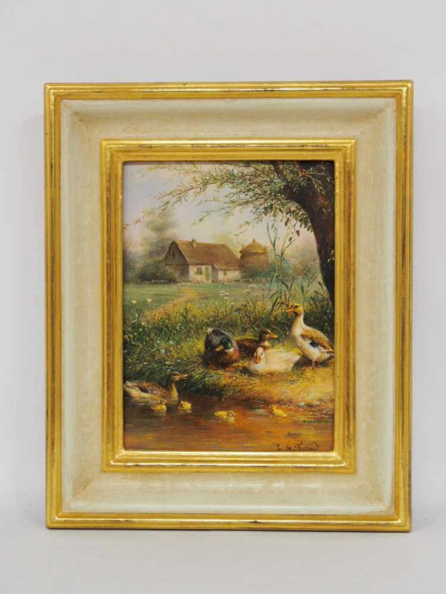 FEYEN, Leon Adrien*1947Enten am HofteichÖl auf Holz, signiert unten rechts, 22 x 16 cm, Rahmen - Bild 2 aus 2
