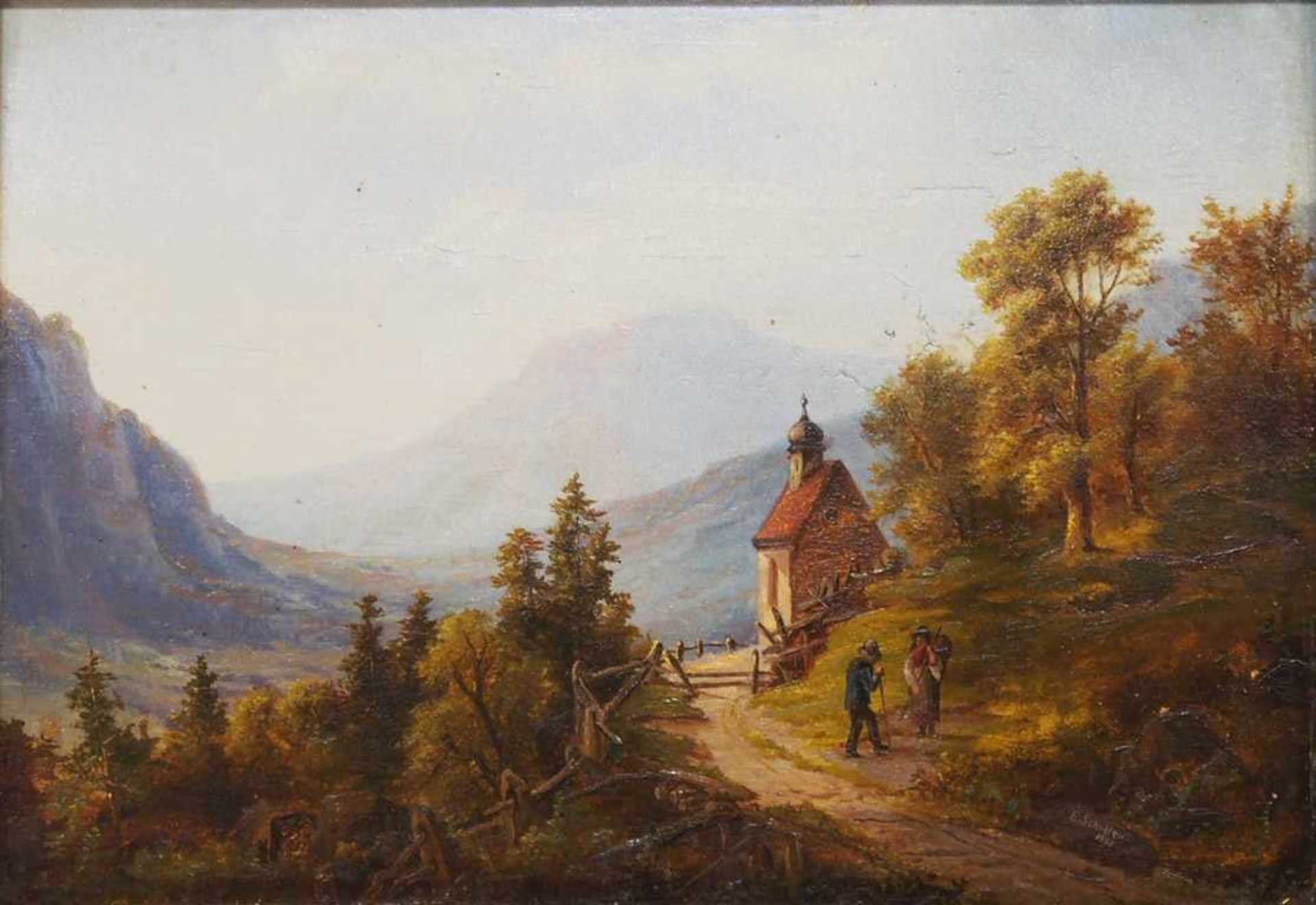 SCHOLTEN, E.tätig 19. Jh.Paar LandschaftenÖl auf Holz, signiert und datiert 1880 unten rechts ( - Image 3 of 3