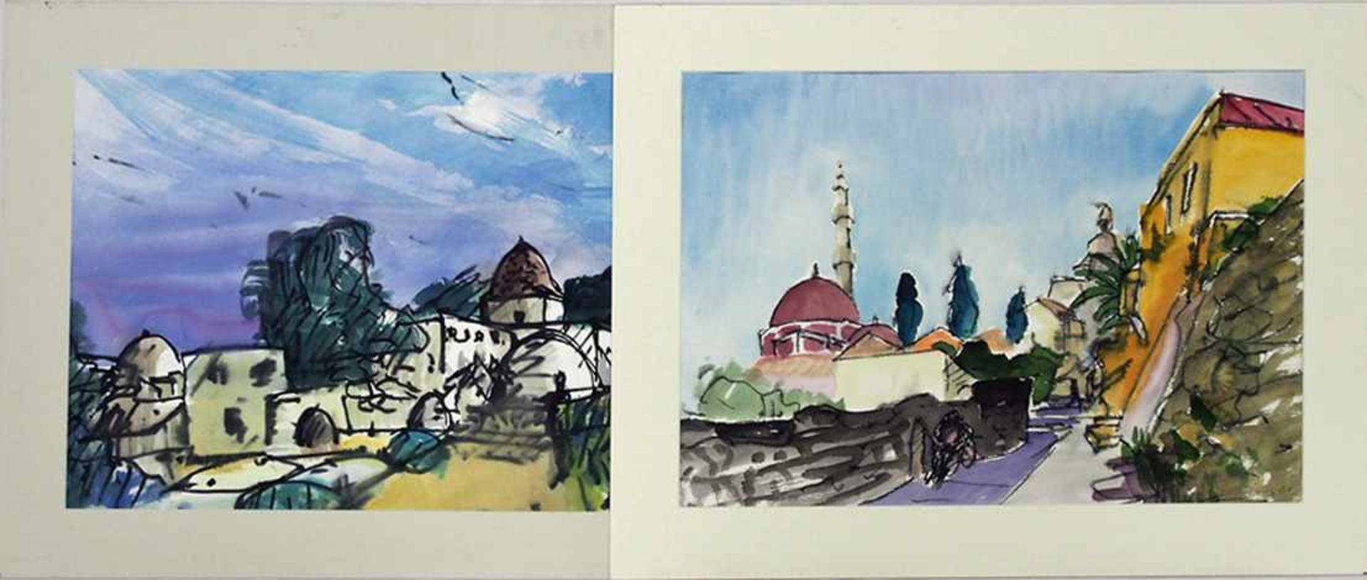 SCHIEMANN, Friedrich1918-1991Zwei orientalische LandschaftenAquarelle auf Papier, signiert unten