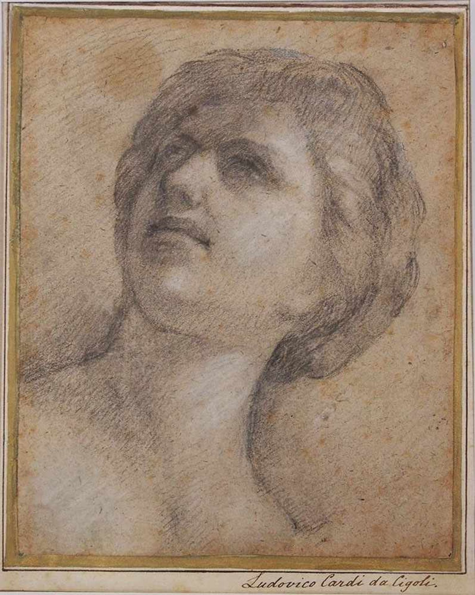 ITALIENISCHER MEISTERum 1610Kopf einer jungen FrauKreide, Deckweiss auf Papier, auf