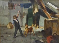 BOKELMANN, Christian Ludwig1844-1894'Spring'! - Junge mit Hündin und ihren WelpenÖl auf Leinwand,