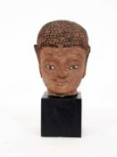 Buddha-KopfBali, 18. Jh., Reste einer Farbfassung und einer Vergoldung, Stein, Augen mit Perlmutt-
