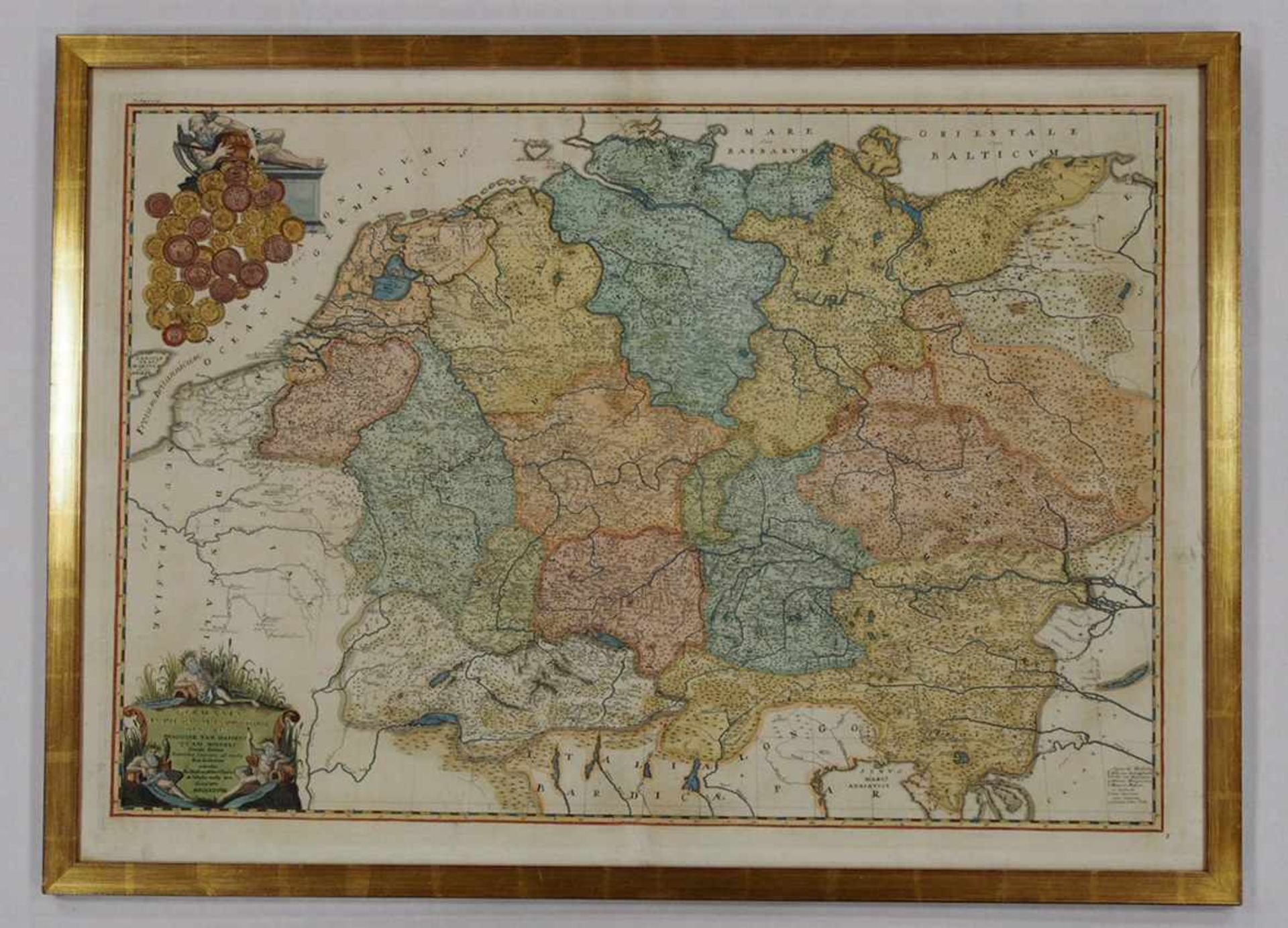 Germania in priscas sua provincias ducatusKupferstich, koloriert, datiert 1729, Küsten-