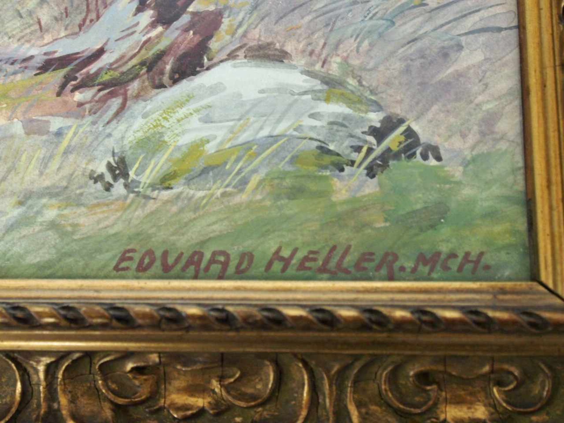HELLER, Eduard1852-1918Kämpfende AuerhähneGouache auf Papier, signiert unten rechts, 36 x 49 cm, - Bild 3 aus 3