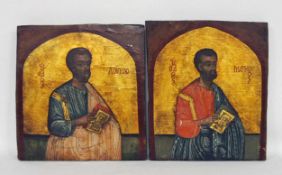 Zwei Ikonen "Heiliger Markus", "Heiliger Lukas"Tempera / Gold auf Holz, Griechenland 18. / 19.