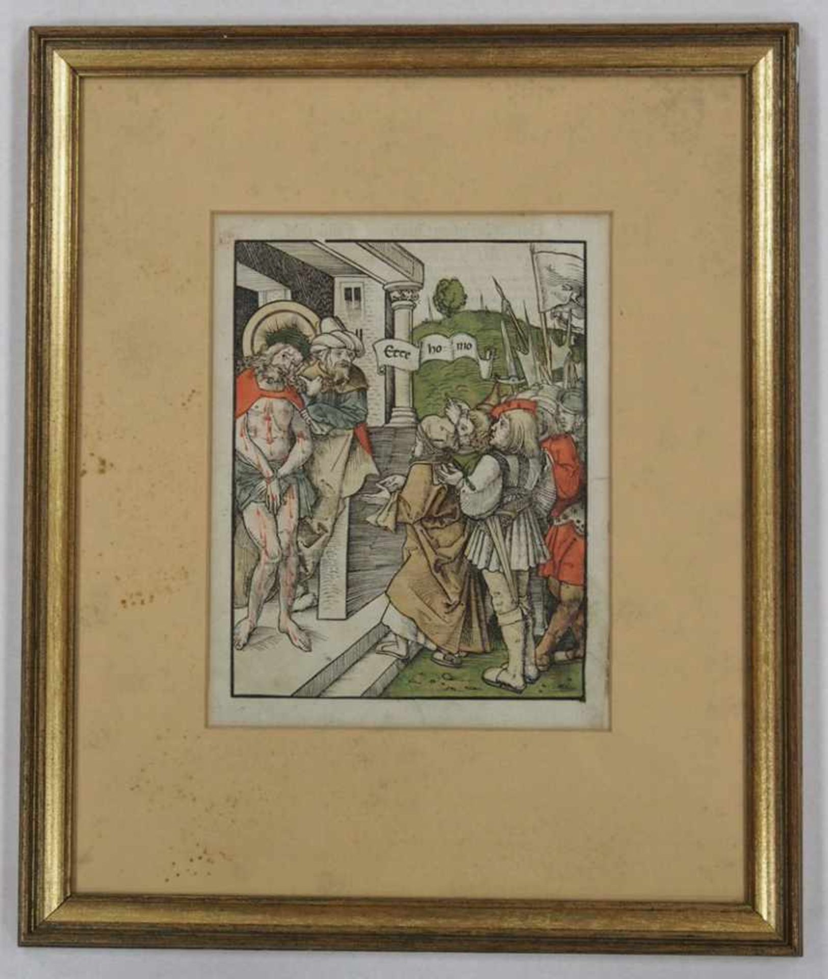 WECHTLIN, Hans1480-1520Ecce HomoHolzschnitt, altkoloriert, Straßburg 1508, 24 x 18,5 cm, gerahmt - Image 2 of 2