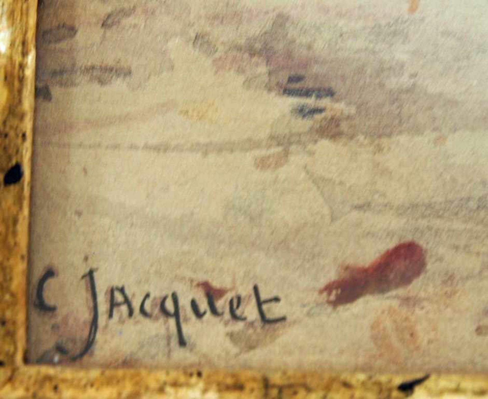 JACQUET, Constance1805-1881Landschaft mit Schäfer und HerdeGouache auf dünnem Karton, signiert unten - Bild 3 aus 3